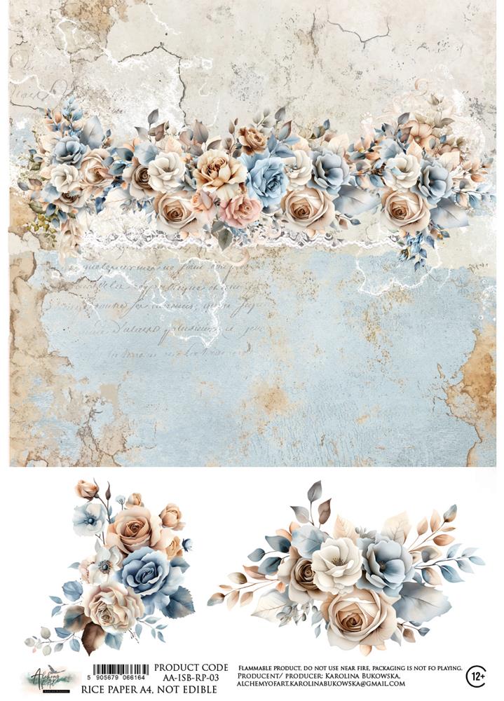 Rice paper 3, In Shades Of Blue, A4 (21x29,7cm) 25-30g Rice paper 3, In Shades Of Blue, A4 (21x29,7cm) 25-30g
