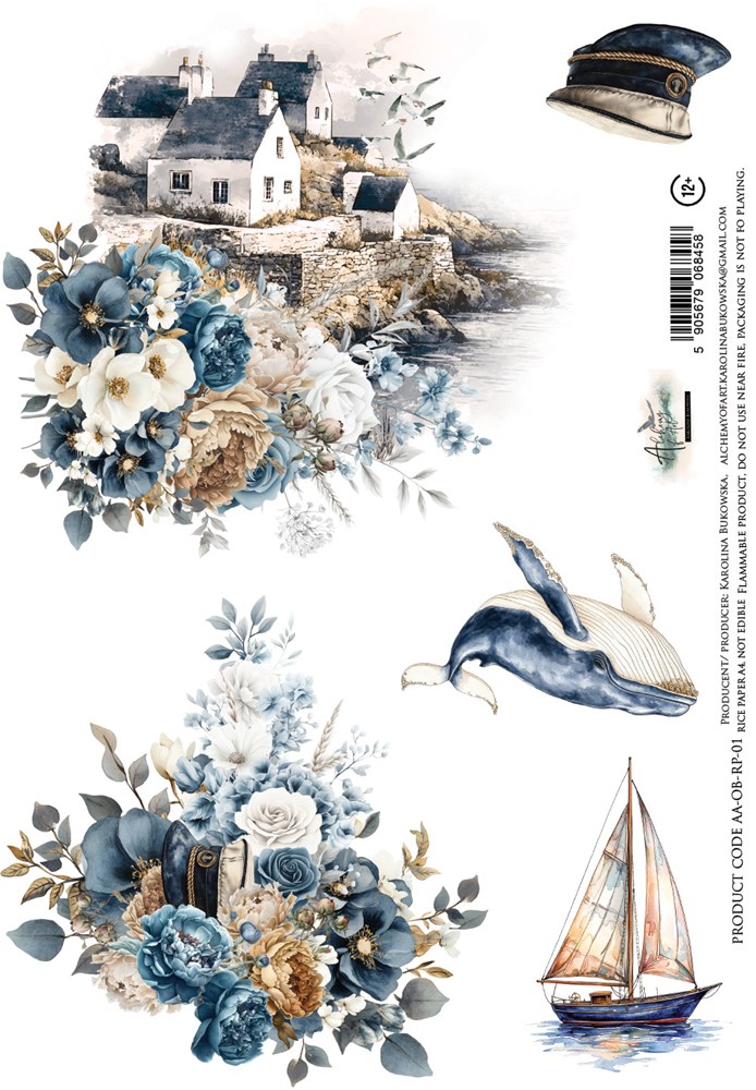 Rice paper 1, Ocean Blue, A4 (21x29,7cm) 25-30g