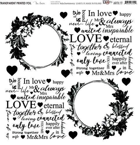 Transparent foil In Love 30x30x0,25 cm, matte black print (1 sheet)