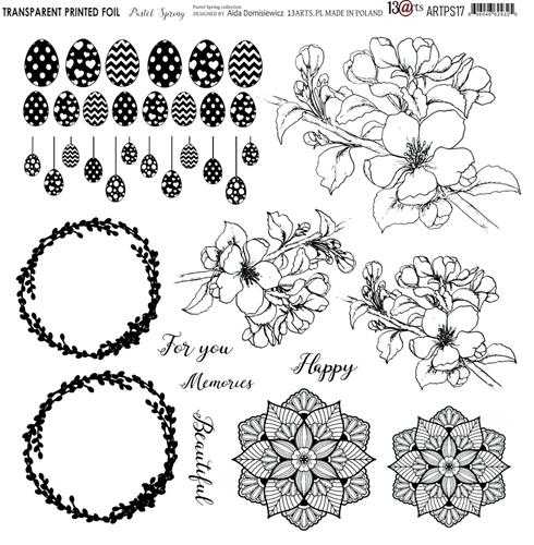 Transparent foil Pastel Spring 30x30x0,25 cm, matte black print (1 sheet)