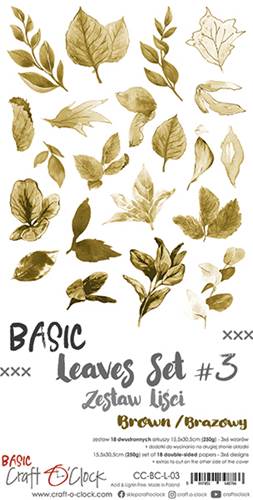 Basic Leaves Set 3, Brown, extras to cut, 15,5x30,5cm, mirror print (18 sheets, 6 designs, 3x6 double-sided sheets + bonus design on the cover, 250g)