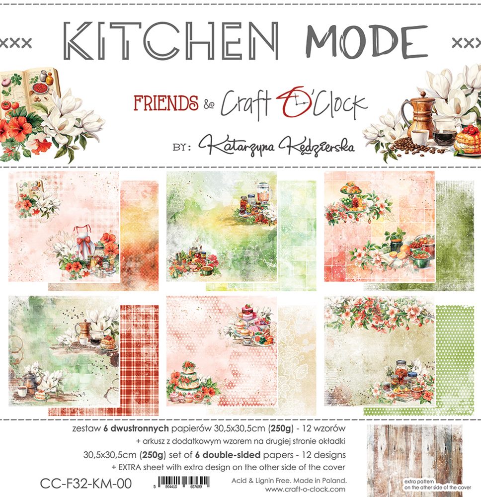 Paper Collection Set 30,5x30,5cm Kitchen Mode, 250 gsm (6 double-sided sheets, 12 designs, bonus design 30,5x30,5 cm on the cover)