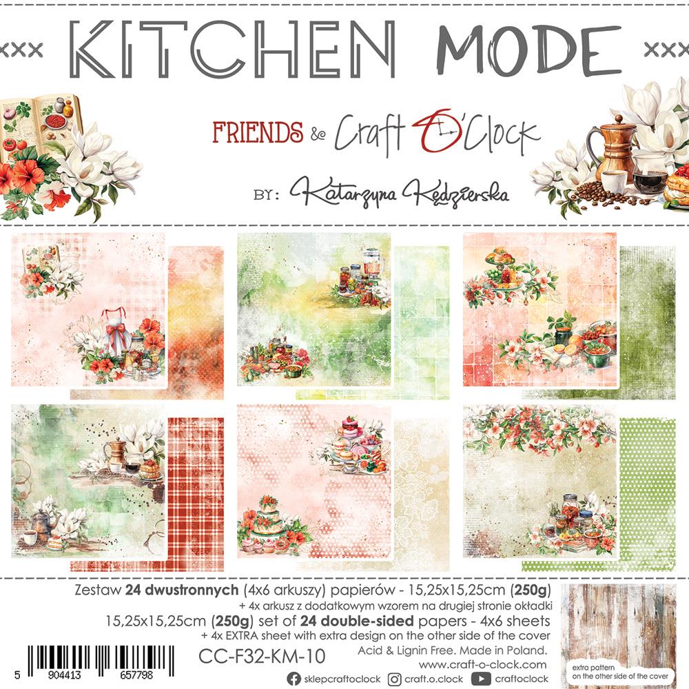 Paper Collection Set 15x15cm Kitchen Mode, 250 gsm (24 sheets, 12 designs, 4x6 double-sided sheets, bonus design - 2 sheets)