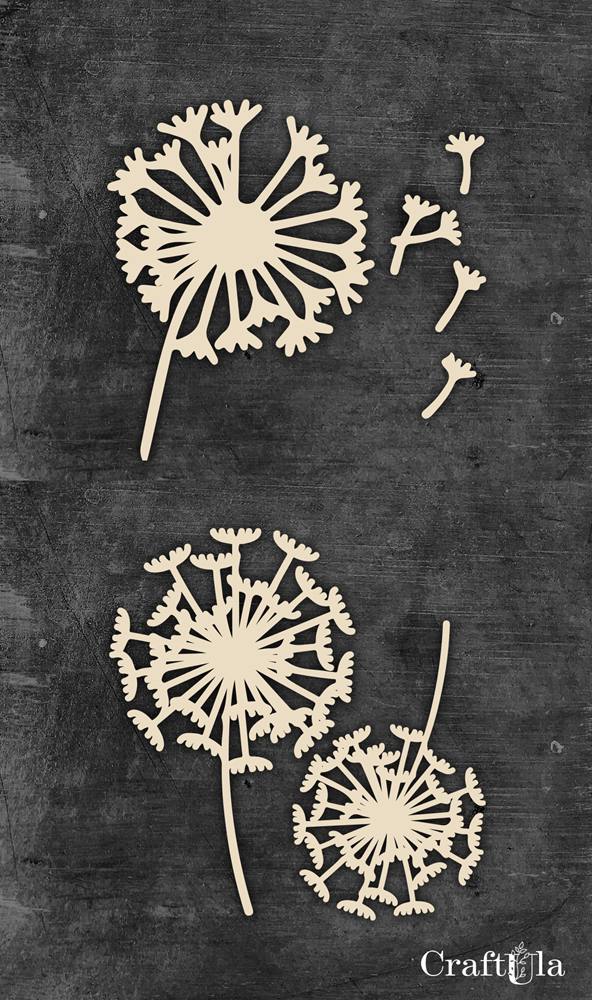 Set of Chipboard Dandelions (3 pcs, approx. 8,5x0,4x0,15cm)