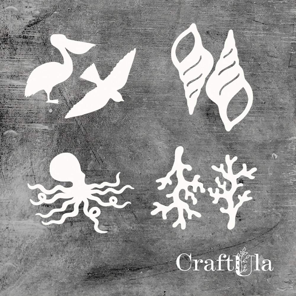 Set of Chipboard Seaside 6 (largest 9x7x0,15cm)