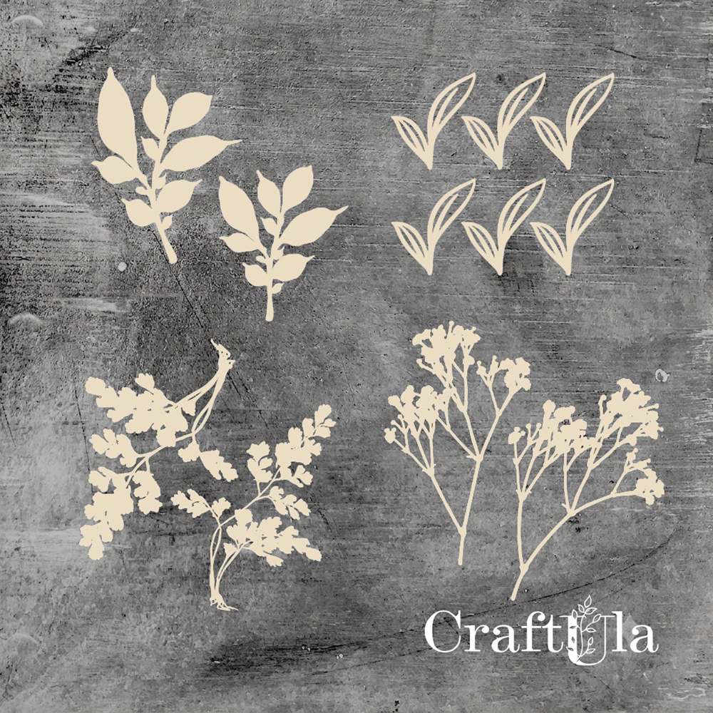 Set of Chipboard Herbarium Plants ( largest 7x4x0,15cm)