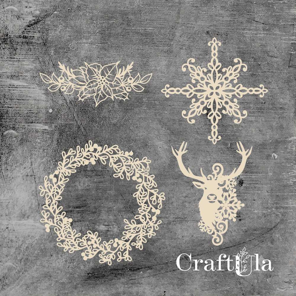Set of Chipboard Christmas 0933 (height/lenght around 13,5-11cm each)
