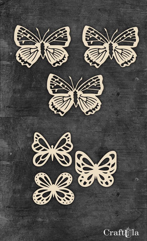 Set of Chipboard Butterflies 1149 (6 pcs, approx. 3x4x0,15cm)