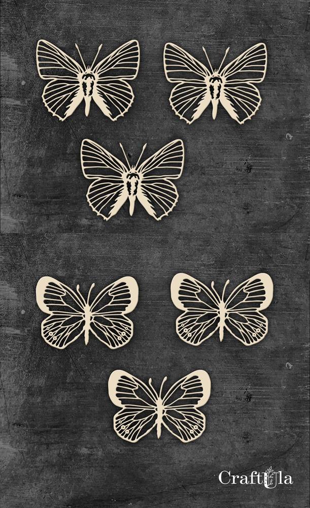 Set of Chipboard Butterflies 1162 (6 pcs, approx. 3x4x0,15cm) Set of Chipboard Butterflies 1162 (6 pcs, approx. 3x4x0,15cm)