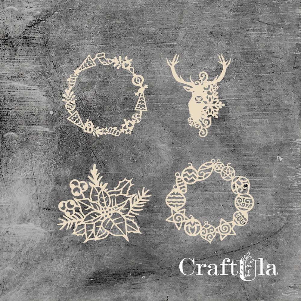 Set of Chipboard Christmas 1330 (height/lenght around 8,5cm each)