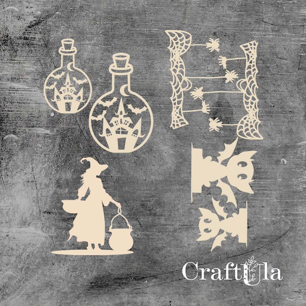 Set of Chipboard the Witch 6 ( largest 8x4x0,15cm)