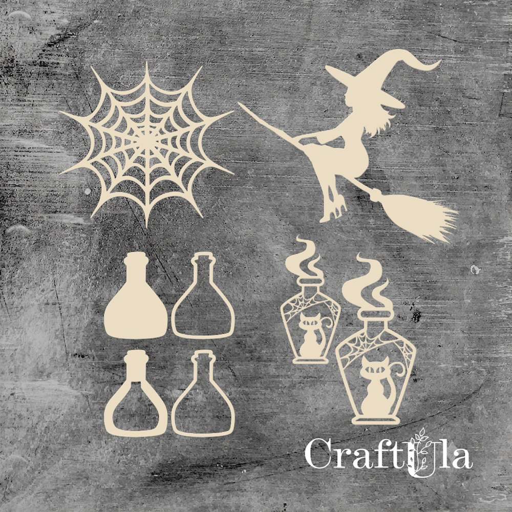 Set of Chipboard the Witch with a shaker 6 ( largest 9x9x0,15cm)
