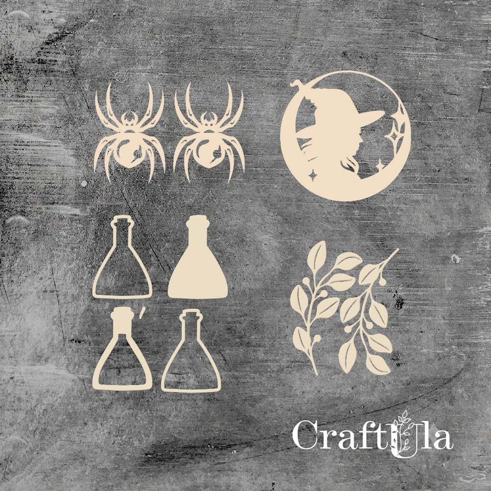 Set of Chipboard the Witch with a shaker 7 ( largest 7x7x0,15cm) Set of Chipboard the Witch with a shaker 7 ( largest 7x7x0,15cm)