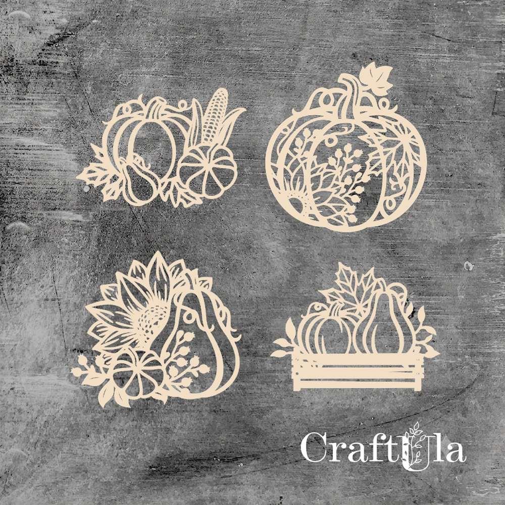 Set of Chipboard Pumpkins 1 ( each around 6x6x0,15cm)