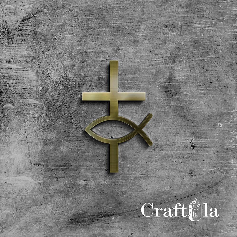 Mirrored gold plexiglass Holy Cross 63 (2 pcs, 5x7cm)