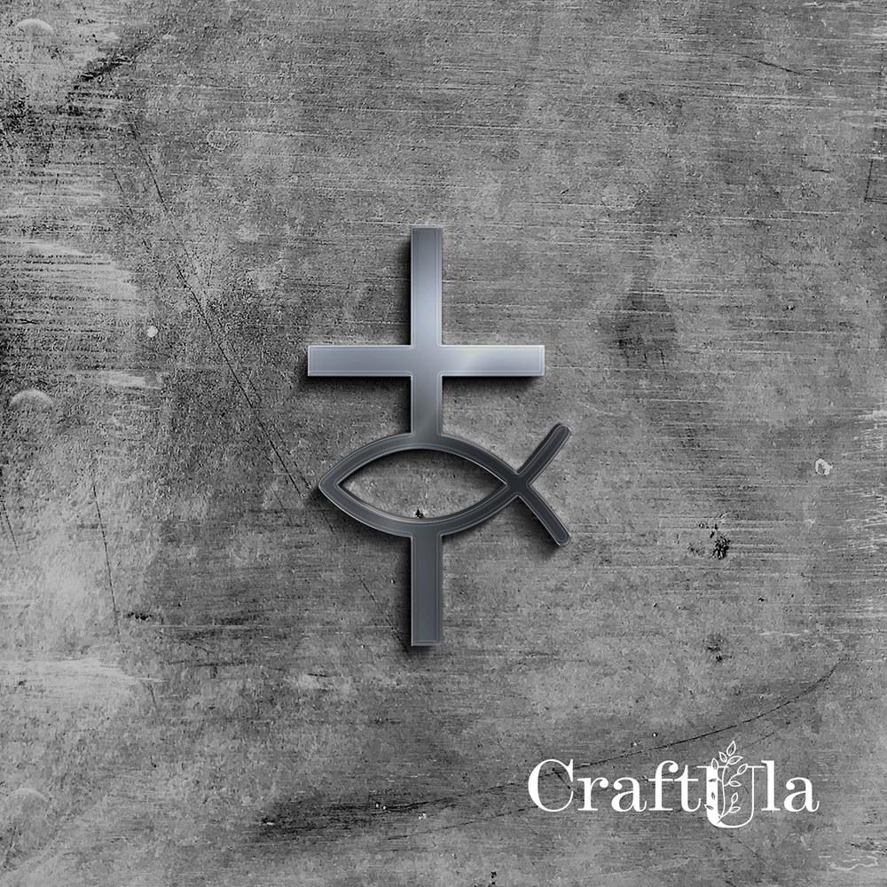 Mirrored silver plexiglass Holy Cross 63 (2 pcs, 5x7cm)