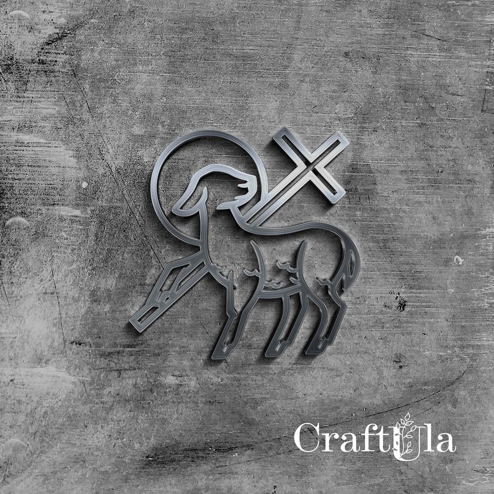 Mirrored silver plexiglass Easter lamb 82 (1 pcs, 5,6x7,5cm)