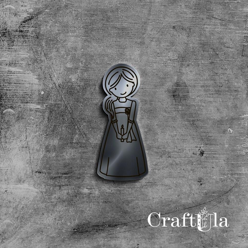Mirrored silver plexiglass Communion girl 87 (1 pcs, 3x7,5cm)