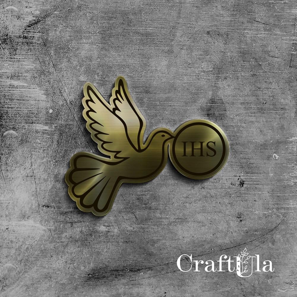 Mirrored gold plexiglass Pigeon IHS (2 pcs, 6x7cm)