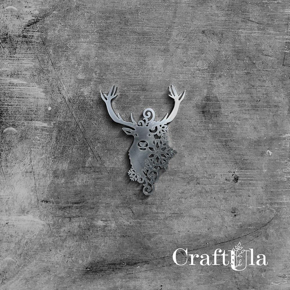 Mirrored silver plexiglass Christmas Deer (1 pcs, 9x7cm)