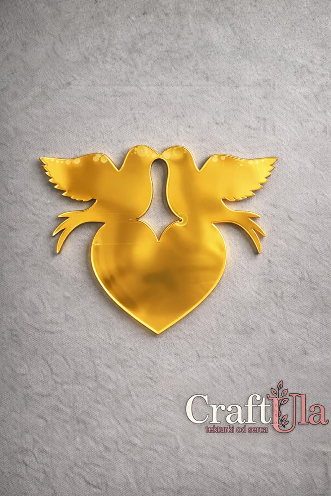 Mirrored gold plexiglass Pigeons with Heart (1 pcs, 5,5x4,5cm) Mirrored gold plexiglass Pigeons with Heart (1 pcs, 5,5x4,5cm)