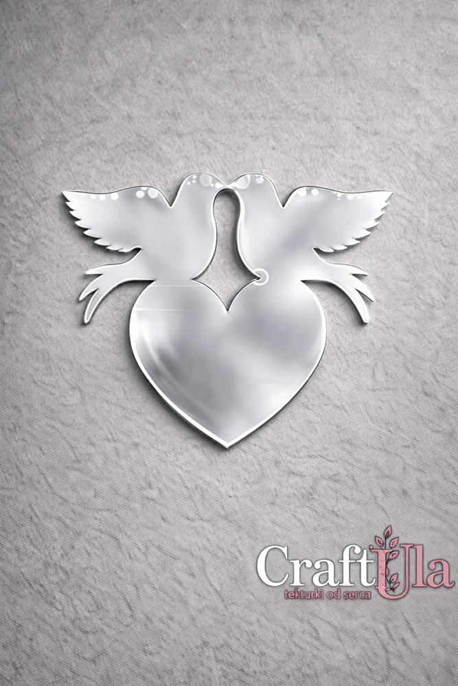 Mirrored silver plexiglass Pigeons with Heart (10 pcs, 5,5x4,5cm)