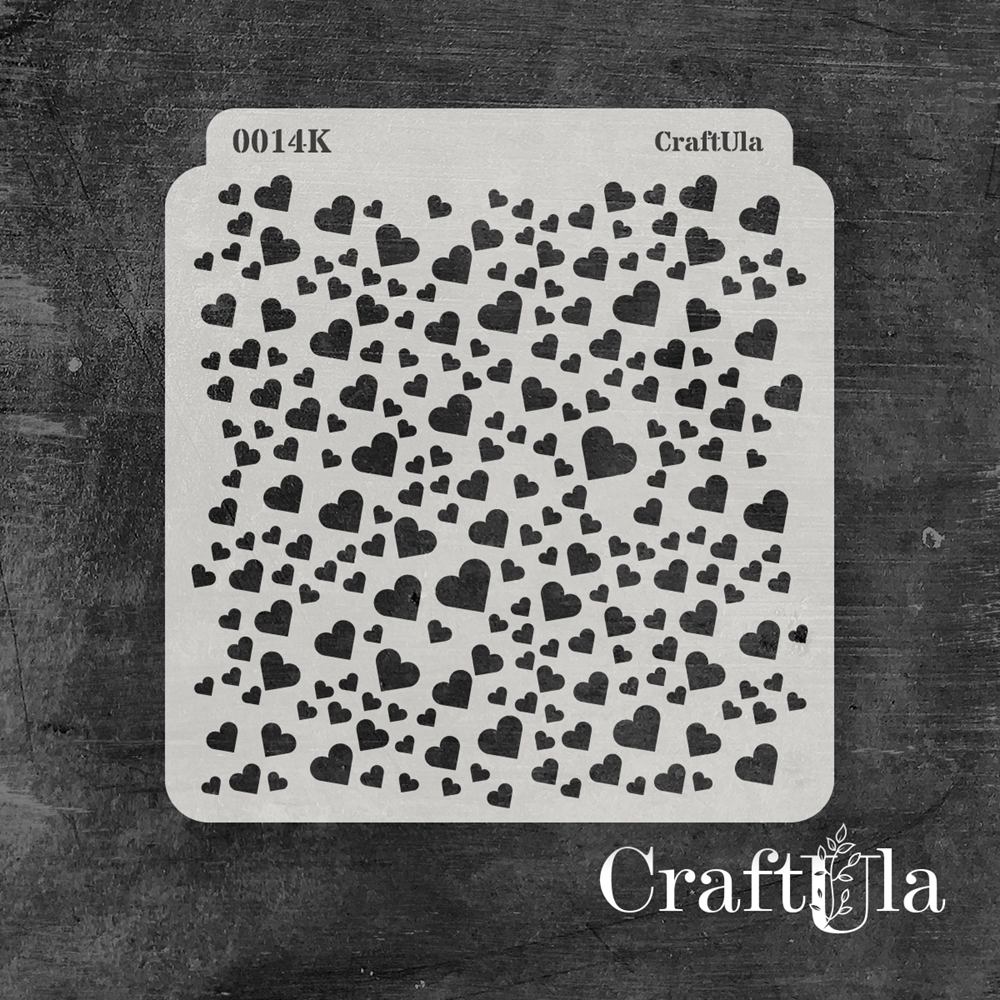Stencil 0014k – Hearts, 15x16 cm x 0,35 mm, semi-translucent
