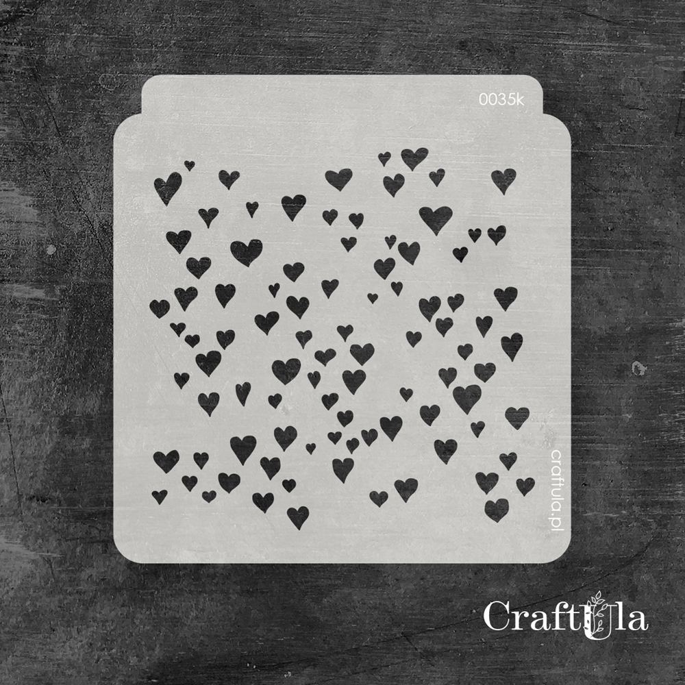 Stencil 0035k – Hearts, 15x16 cm x 0,35 mm, semi-translucent