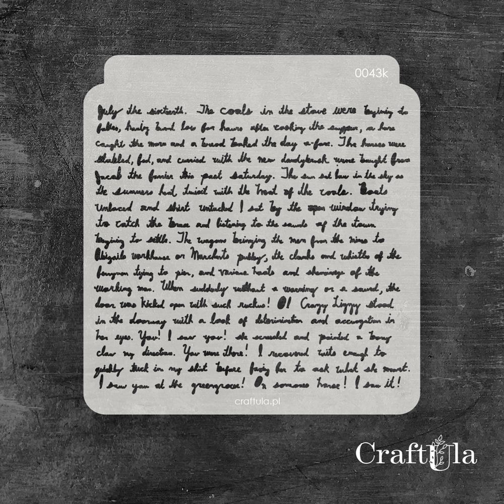 Stencil 0043k – Writing, 15x16 cm x 0,35 mm, semi-translucent