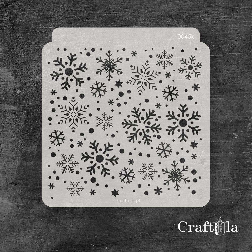 Stencil 0045k – Snow Flakes, 15x16 cm x 0,35 mm, semi-translucent