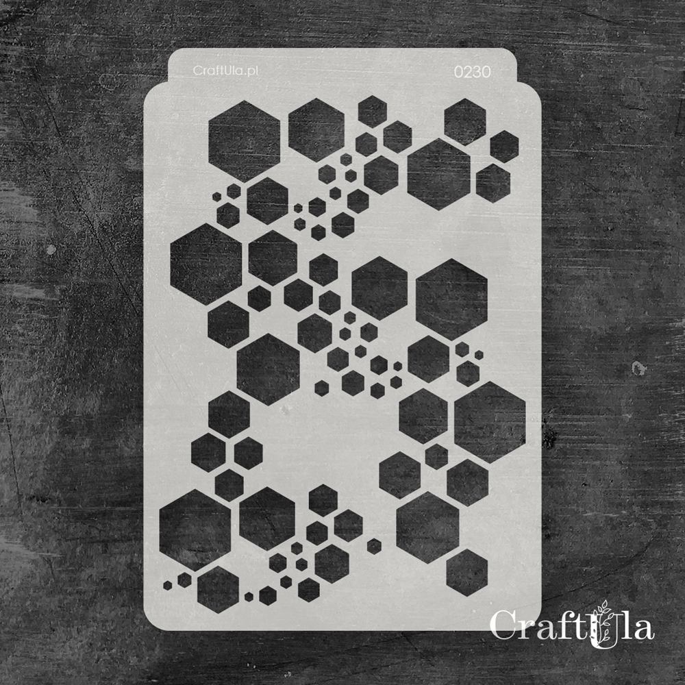 Stencil 0230 – Hexagons, 15x22 cm x 0,35 mm, semi-translucent