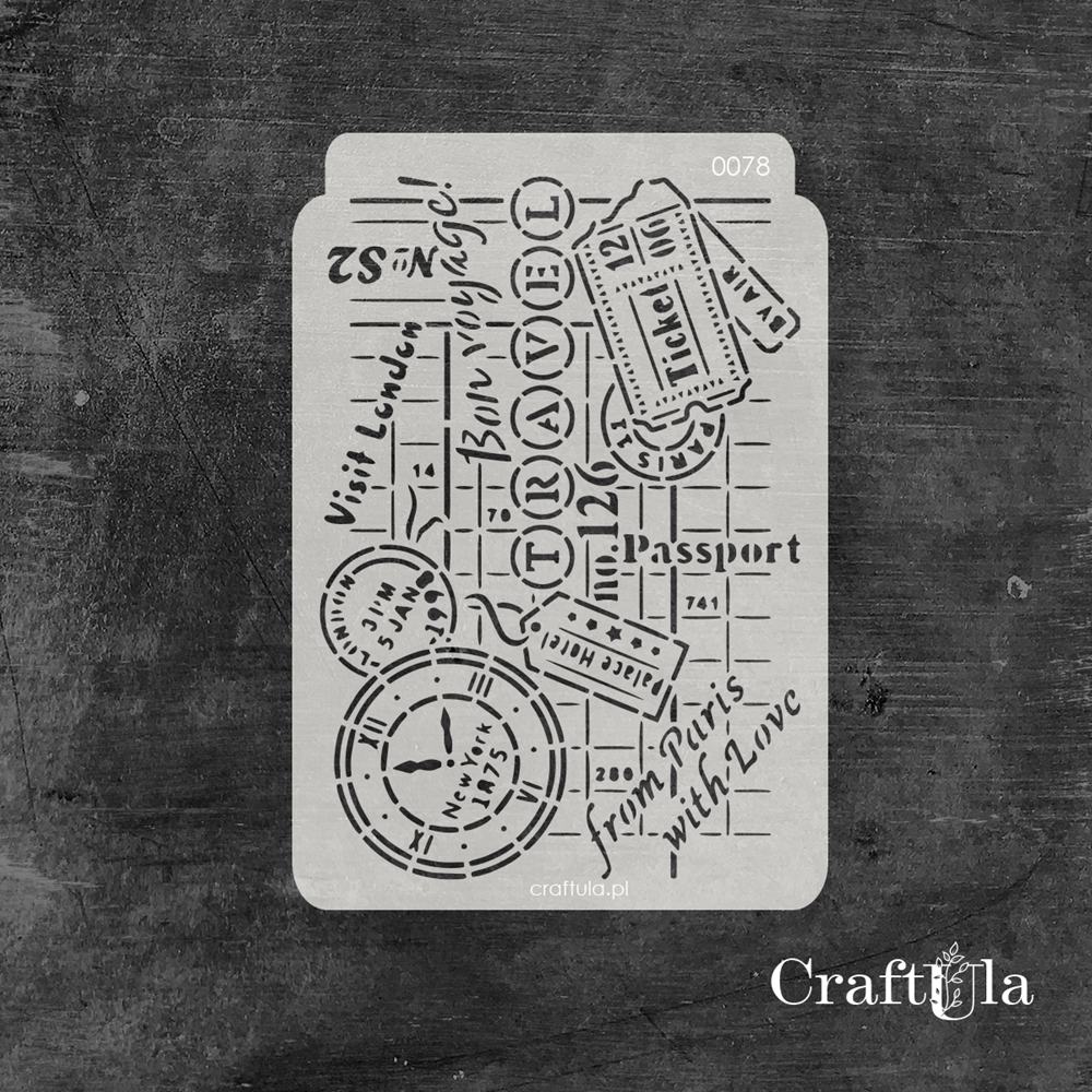 Stencil 078 – Travel, 11x16 cm x 0,35 mm, semi-translucent