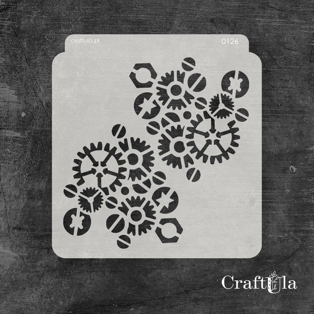 Stencil 126 – Gears, 15x16 cm x 0,35 mm, semi-translucent