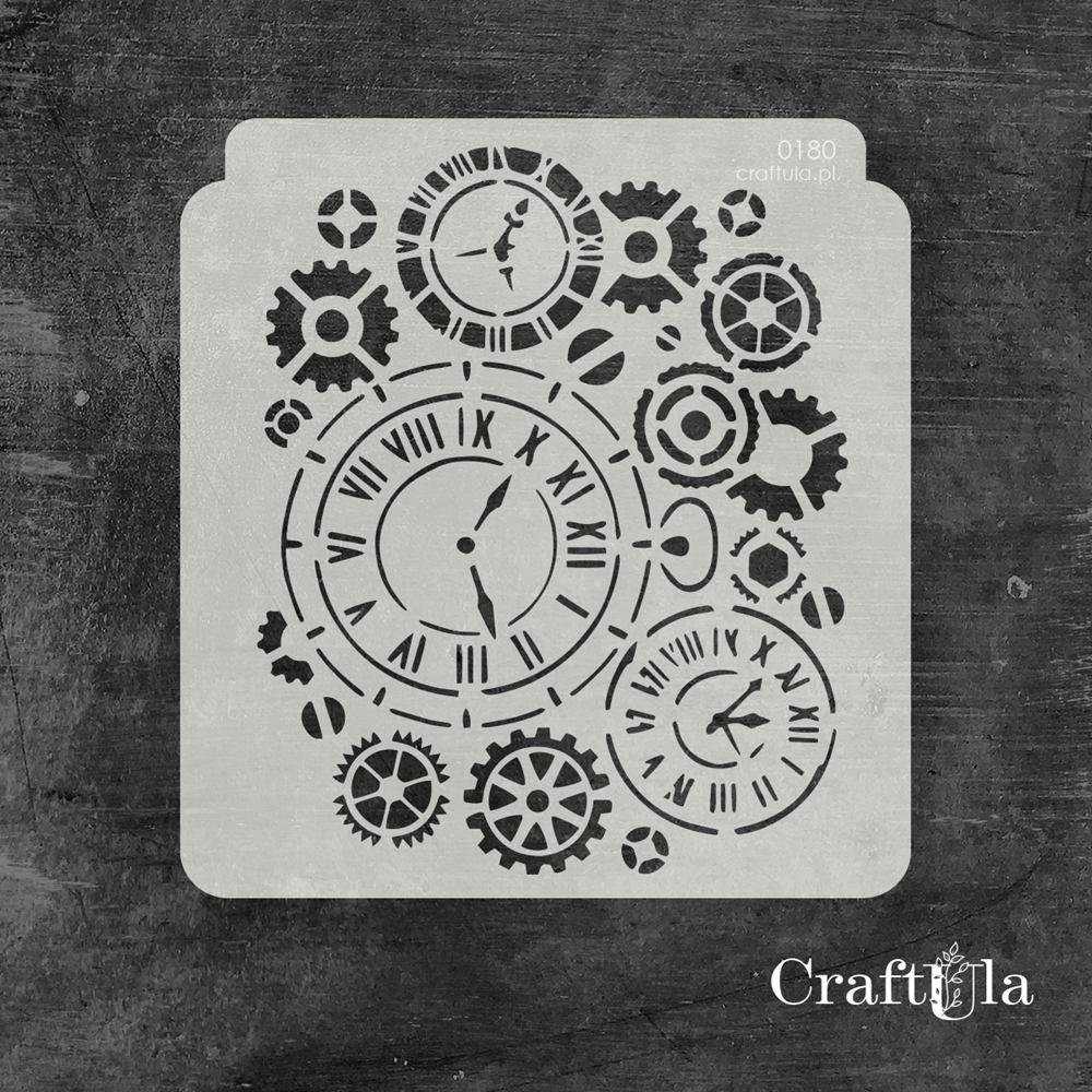 Stencil 180 – Clocks, 15x16 cm x 0,35 mm, semi-translucent