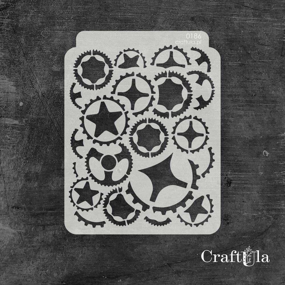 Stencil 186 – Gears, 16x20 cm x 0,35 mm, semi-translucent