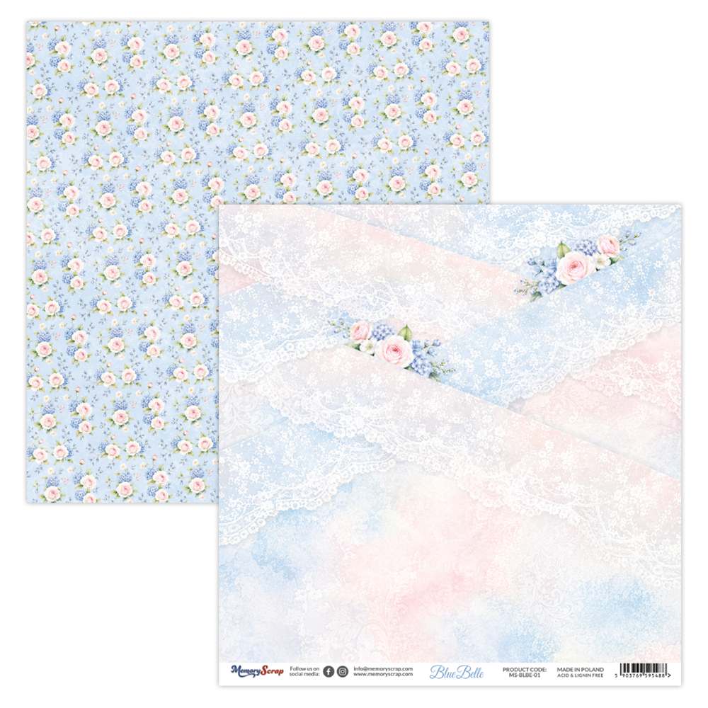 Double-sidedpaper 30,5x30,5cm Blue Belle - 01, 250 gsm (1 sheet)
