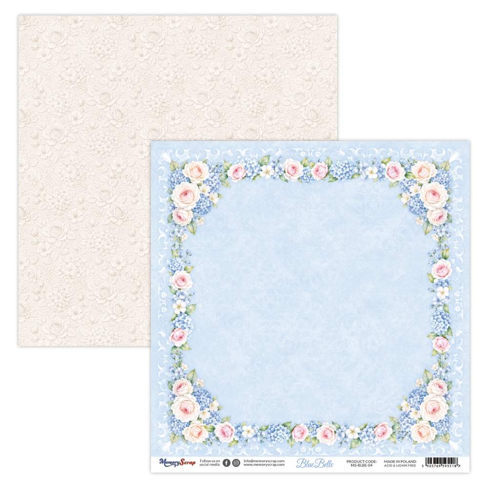 Double-sidedpaper 30,5x30,5cm Blue Belle - 04, 250 gsm (1 sheet)