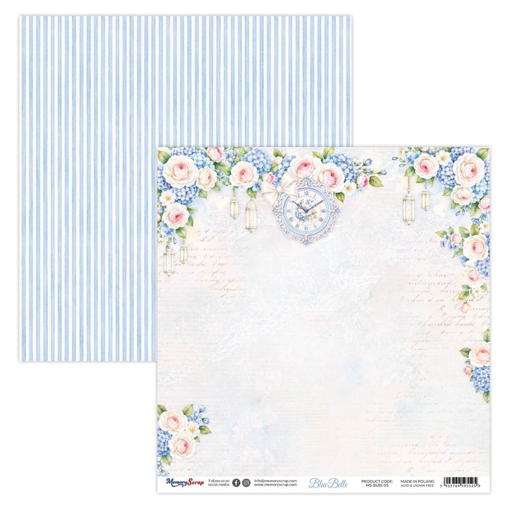 Double-sidedpaper 30,5x30,5cm Blue Belle - 05, 250 gsm (1 sheet)