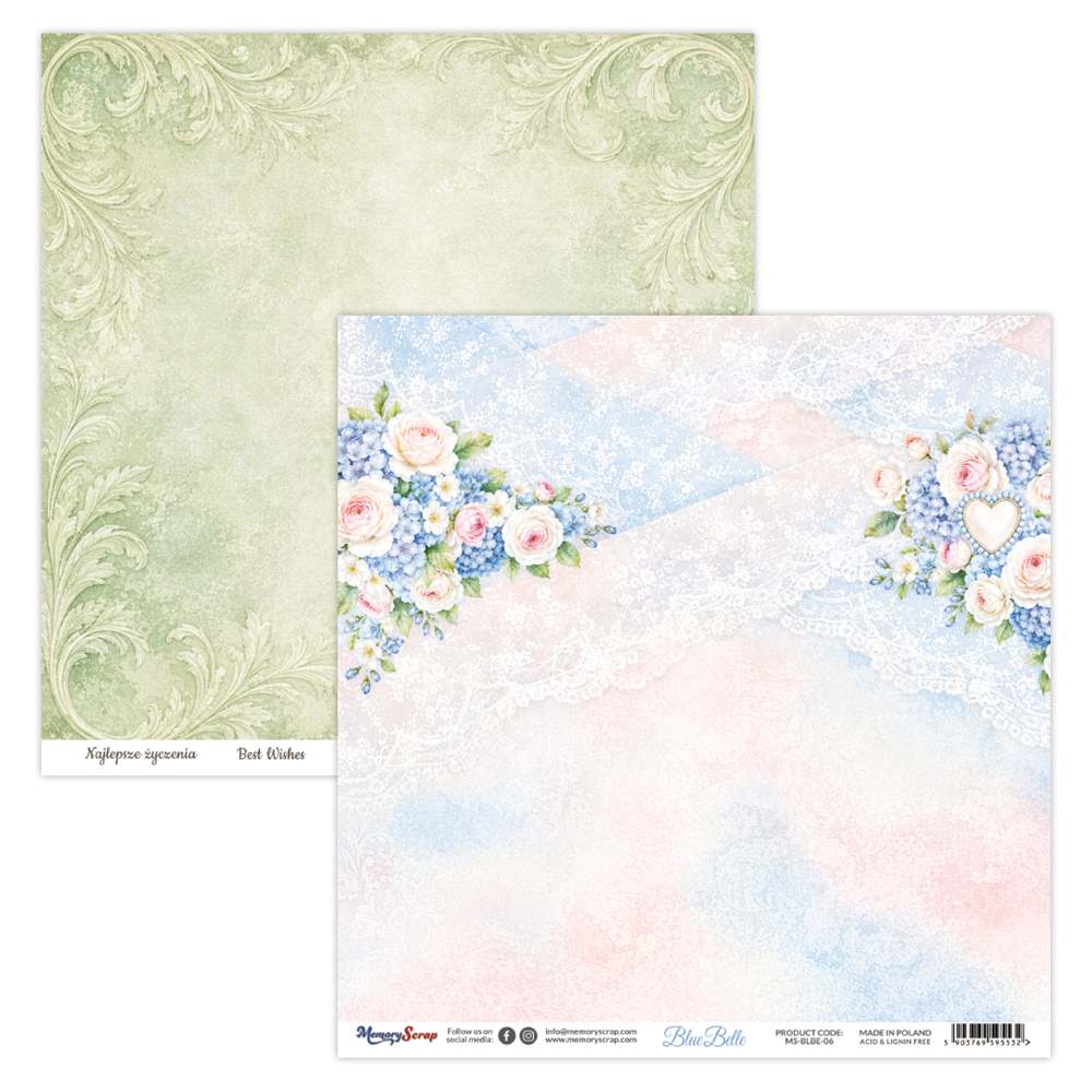 Double-sidedpaper 30,5x30,5cm Blue Belle - 06, 250 gsm (1 sheet)