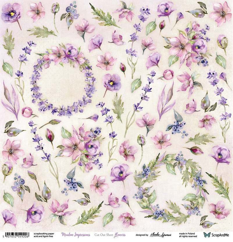 One-sided paper 30,5x30,5 cm Meadow Impressions – Flowers, 250 gsm, (1 sheet)