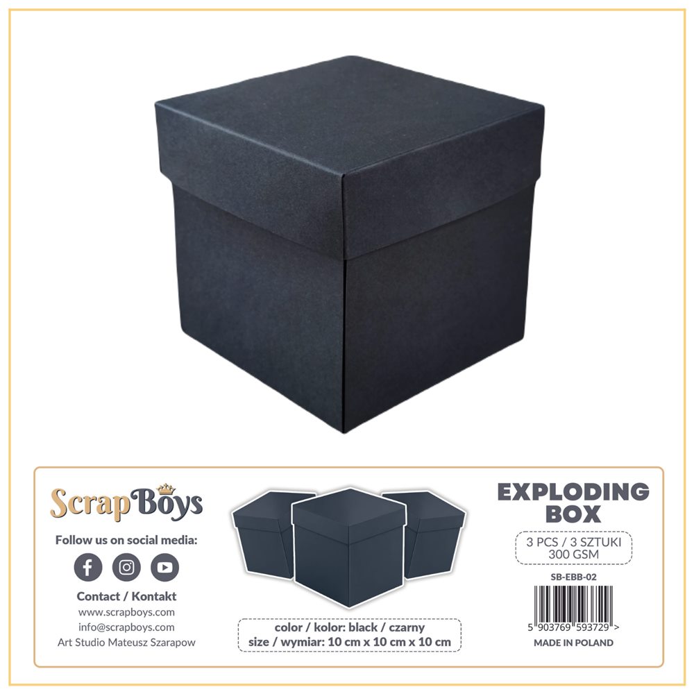 Exploding box, BLACK, 300 gsm, 10x10x10 cm, 3 pcs