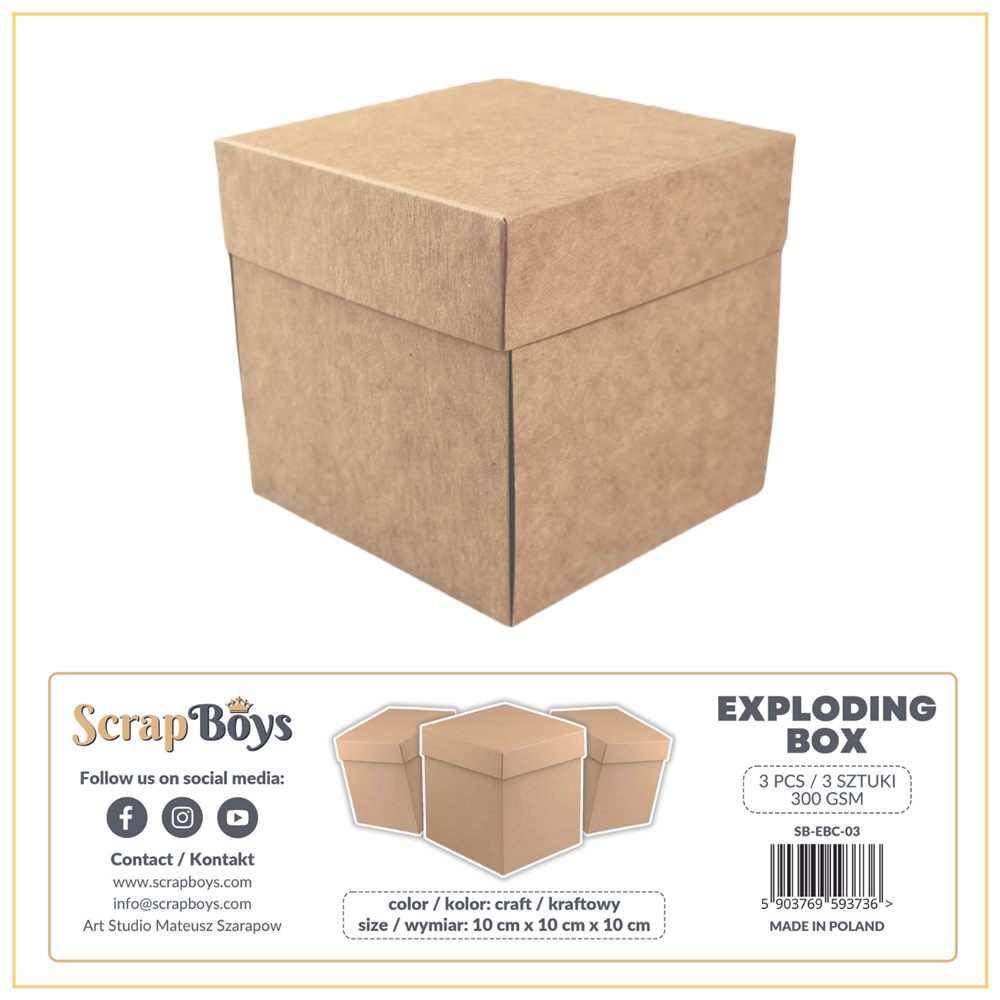 Exploding box, CRAFT, 300 gsm, 10x10x10 cm, 3 pcs