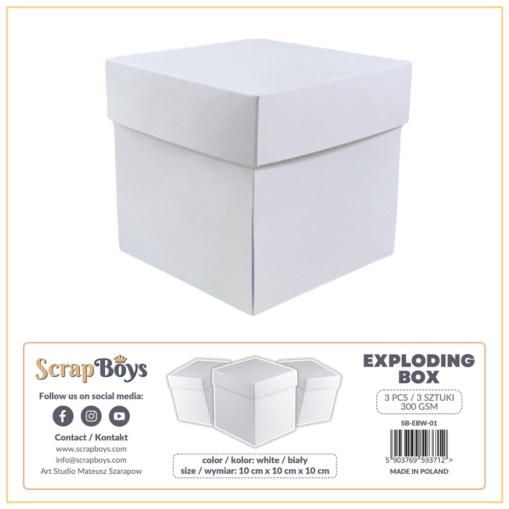 Exploding box, WHITE, 300 gsm, 10x10x10 cm, 3 pcs