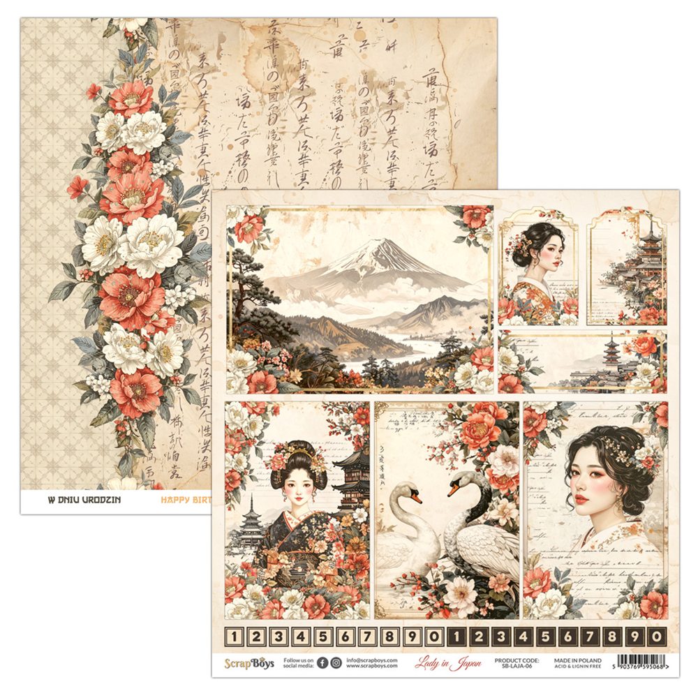 Double-sidedpaper 30,5x30,5cm Lady in Japan - 06, 250 gsm (1 sheet)