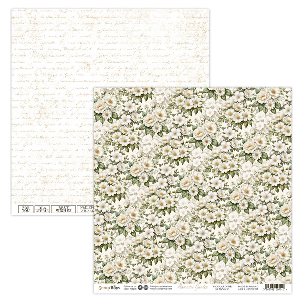 Double-sided paper 30,5x30,5cm Romantic Garden - 04, 250 gsm (1 sheet)