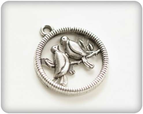 Charms set BIRDS ON TREE silver 20*24mm, 10pcs
