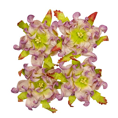 Handmade mulberry Gardenia, dia ~7cm, 4 pcs, PURPLE-WHITE-GREEN Handmade mulberry Gardenia, dia ~7cm, 4 pcs, PURPLE-WHITE-GREEN