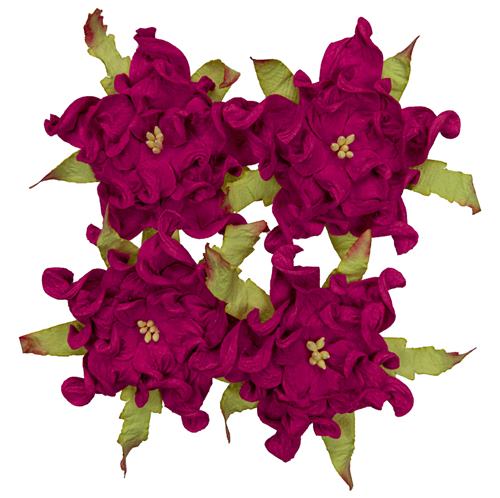 Handmade mulberry Gardenia, dia ~7cm, 4 pcs, HOT PINK Handmade mulberry Gardenia, dia ~7cm, 4 pcs, HOT PINK