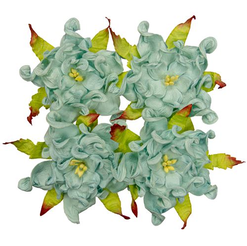 Handmade mulberry Gardenia, dia ~7cm, 4 pcs, SOFT BLUE
