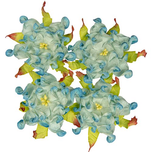 Handmade mulberry Gardenia, dia ~7cm, 4 pcs, 2-TONES BLUE